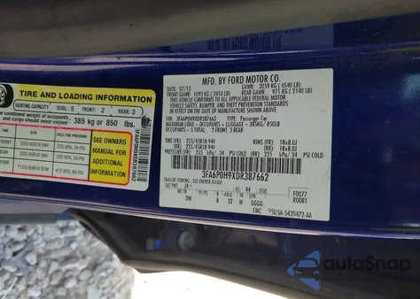 2013 Ford Fusion Se from USA, damaged, VIN 3FA6P0H9XDR387662